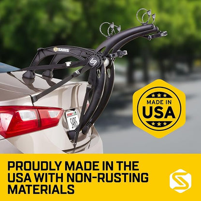 Saris Bones EX 2-Bike Trunk Rack Bicycle Carrier, Durable, Rust-Free, Anti-Sway Straps, Made in USA, Arc-Based Design, 100% Recyclable Materials