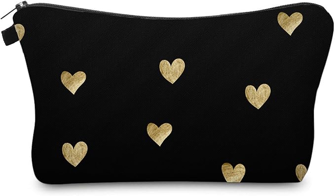 Cute Travel Makeup Bag Cosmetic Bag Small Pouch Gift for Women (Brushed Gold Heart)