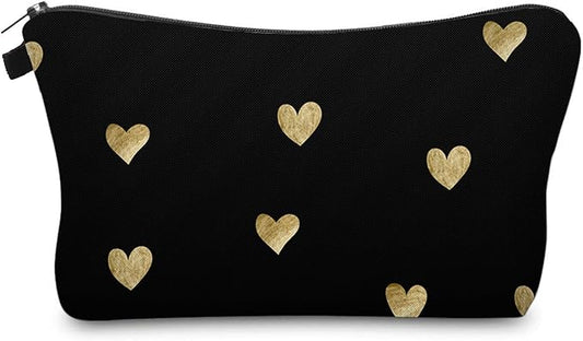 Cute Travel Makeup Bag Cosmetic Bag Small Pouch Gift for Women (Brushed Gold Heart)