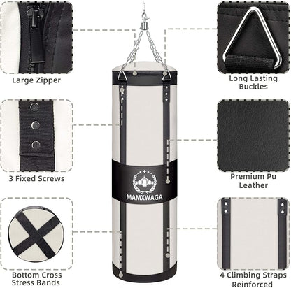 4FT Canvas Punching Bags for Adults, Hanging Heavy Boxing Bag for Kickboxing Karate Taekwondo Muay Thai Training, Max Load-Bearing 180 Lbs (Unfilled)