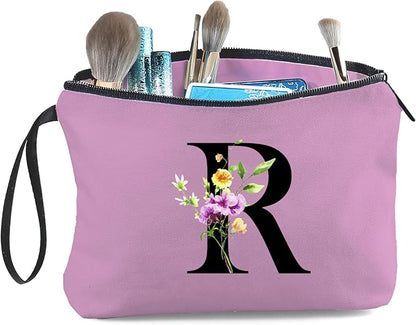 SEAMOON Women Birthday Maid of Honor Monogrammed Gifts for Bride Bridesmaid Sister Friend Her Teacher Makeup Cosmetic Bag with Mirror Mothers Day Christmas Graduation R