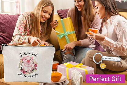 Pig Gift for Girls Women, Pig Lover Gift Makeup Bag, Pig Print Stuff, Funny Birthday Christmas Gift for Sister Girl Best Friend, Just A Girl Who Loves Pigs(Pig), as the pictures shown