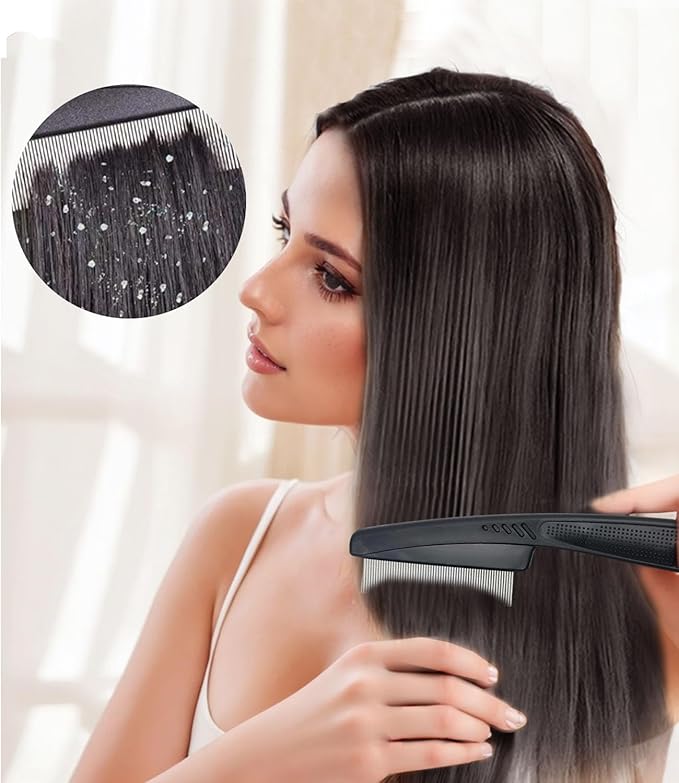 Dandruff Comb Fine Tooth Scalp Detox Comb Lice for Women, Men & Kids Stainless Steel Scalp Detoxing, Sweep & Massage Hair Brush Tool for Hair Care (Black 3PC)