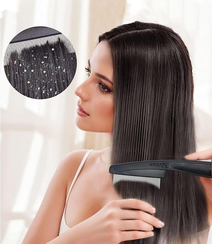 Dandruff Comb Fine Tooth Scalp Detox Comb Lice for Women, Men & Kids Stainless Steel Scalp Detoxing, Sweep & Massage Hair Brush Tool for Hair Care (Black 3PC)