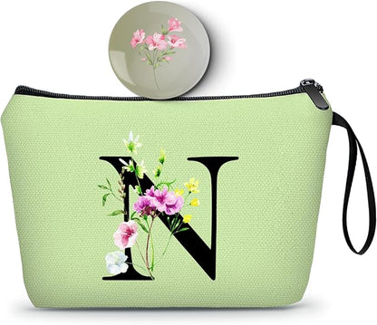 SEAMOON Appreciation Initial Monogram Gifts for Sisters from Sister Employees Team Bride Womens Unique Mom Personalized Makeup Cosmetic Bag with Mirror Mothers Day Christmas Graduation N