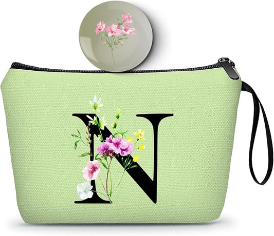 SEAMOON Appreciation Initial Monogram Gifts for Sisters from Sister Employees Team Bride Womens Unique Mom Personalized Makeup Cosmetic Bag with Mirror Mothers Day Christmas Graduation N