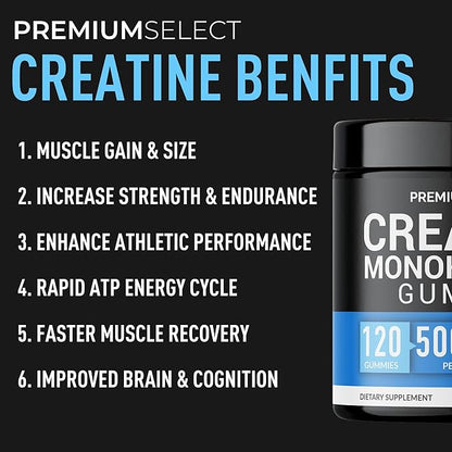 Creatine Gummies for Men & Women 5g Sugar Free - 120 Chewable Creatine Monohydrate Gummies for Muscle Strength, Muscle Builder, Energy Boost, Booty Gain, Pre-Workout & Recovery Supplement Gummy Chews