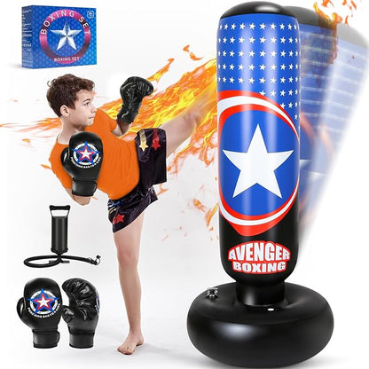 Punching Bag for Kids, 66 Inch Larger Kids Boxing Bag with Gloves, All Star Inflatable Punching Bag for Kids Boxing, Karate, Gifts for Boys Age 3-12