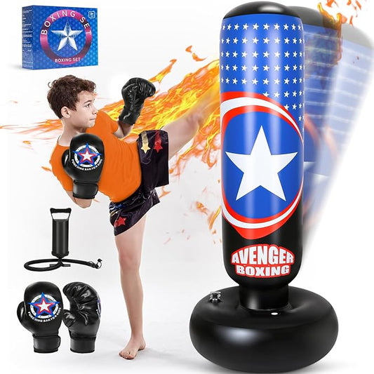 Punching Bag for Kids, 66 Inch Larger Kids Boxing Bag with Gloves, All Star Inflatable Punching Bag for Kids Boxing, Karate, Gifts for Boys Age 3-12