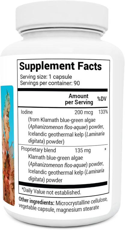 Dr. Berg Sea Kelp Enhanced Iodine - 200 mcg of Premium Iodine - Seaweed Blend Includes Klamath Blue-Green Algae & Sea Kelp - 90 Capsules