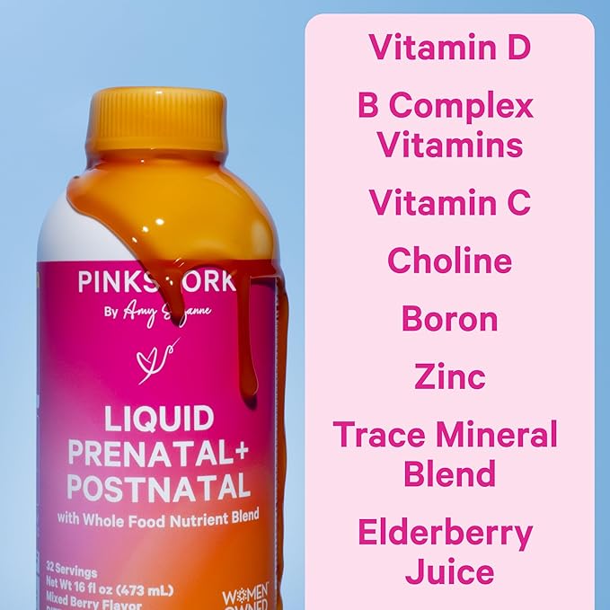 Pink Stork Liquid Prenatal Vitamins for Women - Organic Food Blend - for Fertility, Pregnancy, Postpartum- Morning Sickness Support - Breastfeeding and Lactation - 32 Servings