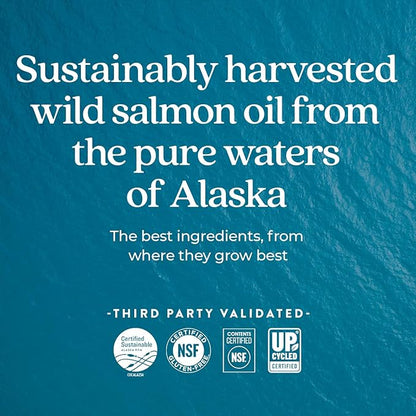 New Chapter Wholemega Fish Oil Supplement - Wild Alaskan Salmon Oil with Omega-3 + Vitamin D3 + Astaxanthin + Sustainably Caught - 60 ct, 1000mg Softgels