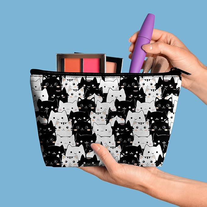 Cute Cat Makeup Bag for Purse - 2 Pcs Travel Bags Cosmetic Bag for Women Makeup Organizer Zipper Pouch for Travel Essentials