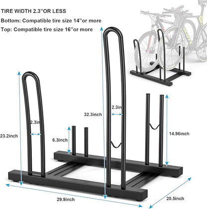 CXWXC 1-3 Bicycle Stand - Bike Floor Parking Stand for Garage/Home - Bike Storage Rack fit 26”-29” Mountain Road Bikes (for 2 bikes)