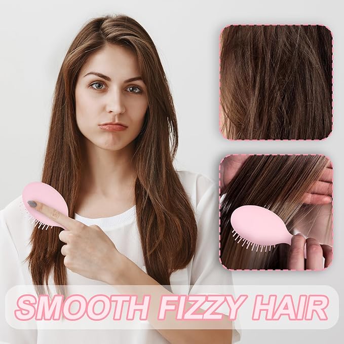 Mini Hair Bursh for Women,girls-Protable Travel Size Hair Brush for Pockets,Purse,backpack-Mini Detangler Brush for All Hair Types,Small Hair Brush for Detangling(Pink)
