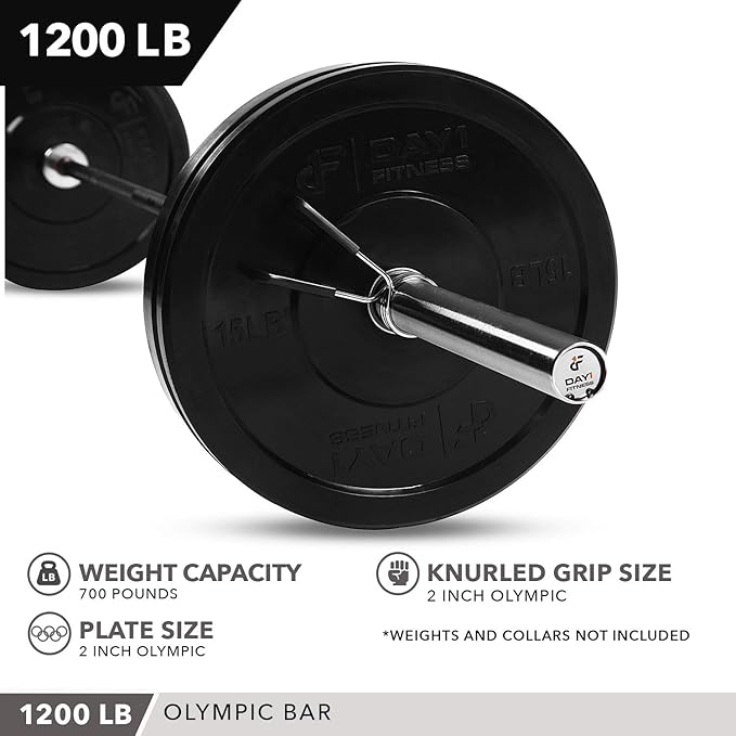 Olympic Barbell 2” 700 OR 1200 Pound 7’ by D1F for 2” Plates