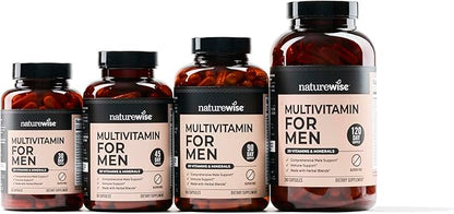 NatureWise Multivitamin for Men - Daily Male Support - Minerals & Herbs for Energy, Performance, Immunity - with Vitamin A, C, D, B-Complex - Soy & Gluten-Free, Non-GMO - 90 Capsules[45-Day Supply]
