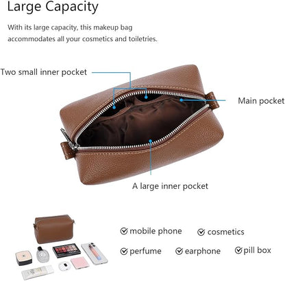 PU leather Organizer Bag Lightweight Cosmetic Bag with Ring Clasp Perfect Travel Makeup Bag for Women (Toffee Brown/PU)