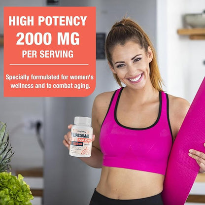 2000MG Liposomal NAD+ for Women, NAD+ Supplement, with Ashwagandha, Maca, Black Cohosh & Ginkgo Biloba, Max Absorption, NAD Plus - Menopause, Cognitive Clarity, Energy, Aging Defense, 90 Capsules