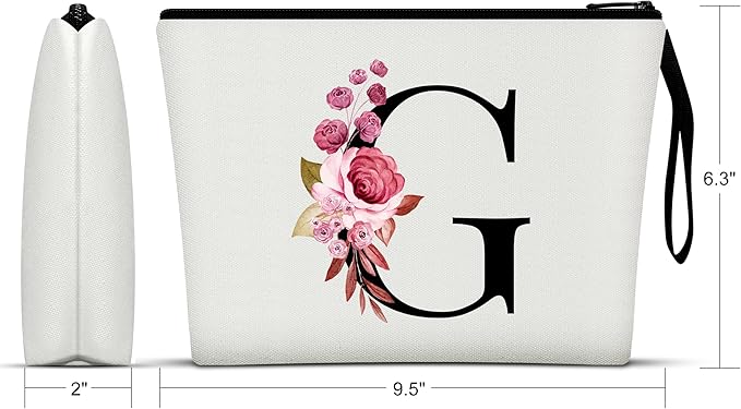 Vavabox A-Z Personalized Makeup Bag, Birthday Gifts for Women Mom, Gifts for Best Friend, Bride Bridesmaid Cosmetic bag (G, White)