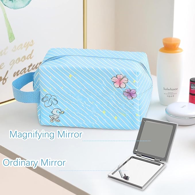 Stitch Travel Makeup Bag Large Capacity Cosmetic Bags Cartoon PU Small Skin Care Bags for Girls Women Mirror Makeup Brush