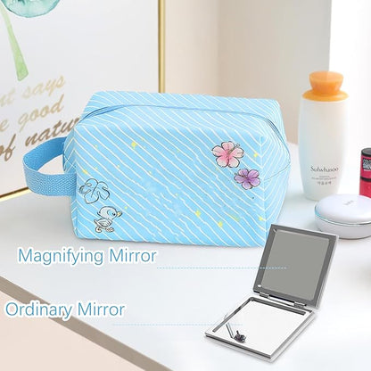Stitch Travel Makeup Bag Large Capacity Cosmetic Bags Cartoon PU Small Skin Care Bags for Girls Women Mirror Makeup Brush