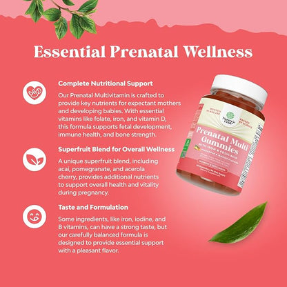 Vegan Prenatal Gummies for Women - Gummy Prenatal Vitamins for Women with Iron Folic Acid and Superfruit Blend - Chewable Prenatal Vitamins for Women Gummy Formula (Pineapple Mango) - 1 Month