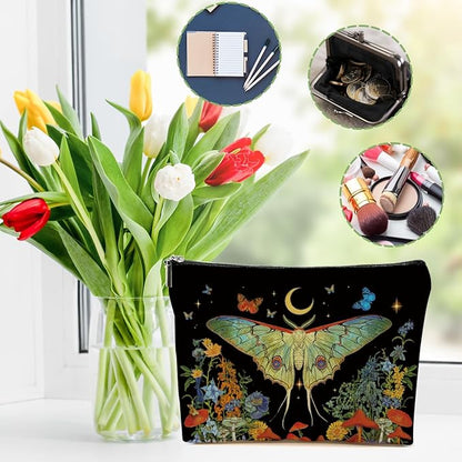Butterfly Makeup Bag Gothic Moth Blossom Cosmetic Bag Butterfly Gifts for Women Girls Friend Daughter Witchy Gifts Mystical Travel Organizer Zipper Pouch Graduation Birthday Friendship Gifts