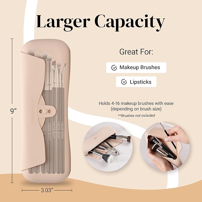KESHIMA Makeup Brush Bag, Soft Stylish Silicone Makeup Brush Travel Case and Travel Make Up Brushes Holder for Beauty On-the-Go