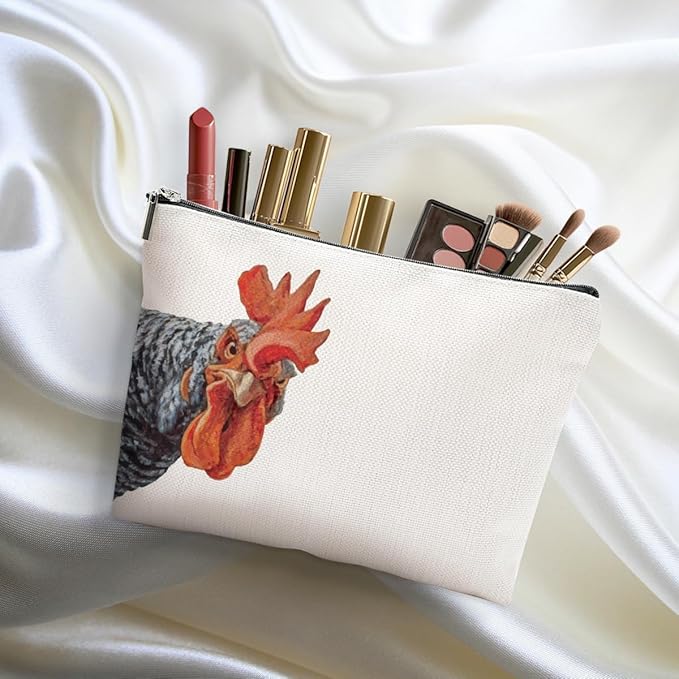 Chicken Themed Gifts Makeup Bag Rooster Cosmetic Bag Chicken Gifts for Women Girls Friend Farmer Coworker Farm Animals Travel Organizer Zipper Pouch Graduation Birthday Friendship Gifts