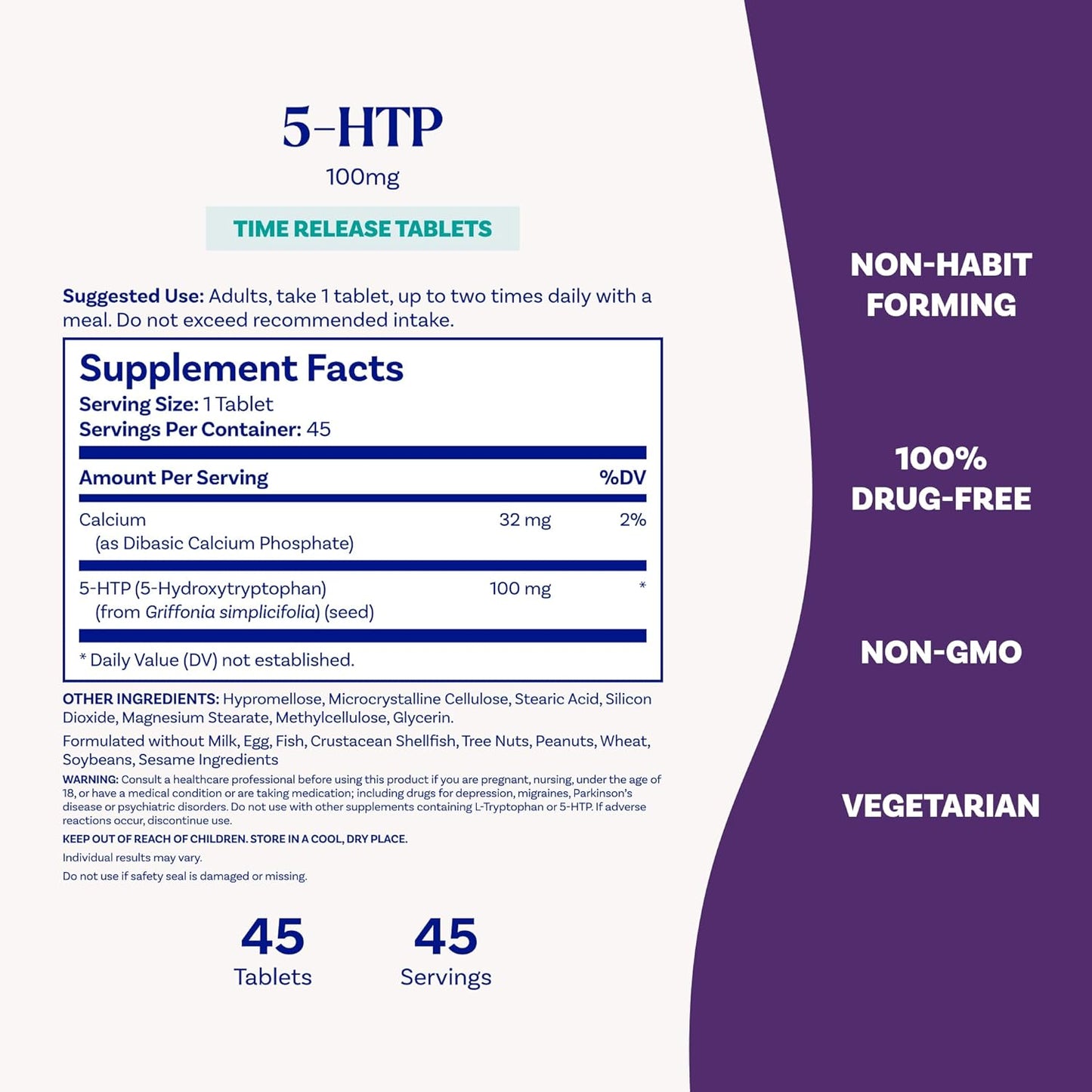 Natrol 5-HTP 100mg, Dietary Supplement Helps Support a Balanced Mood, 90 Time Release Tablets, 22-45 Day Supply