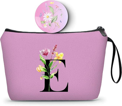 SEAMOON Women Birthday Unique Bride to be Bridal Shower Initial Gifts for Mom Sister Friend Her Teacher Aunt Makeup Cosmetic Bag with Mirror Mothers Day Christmas Graduation E