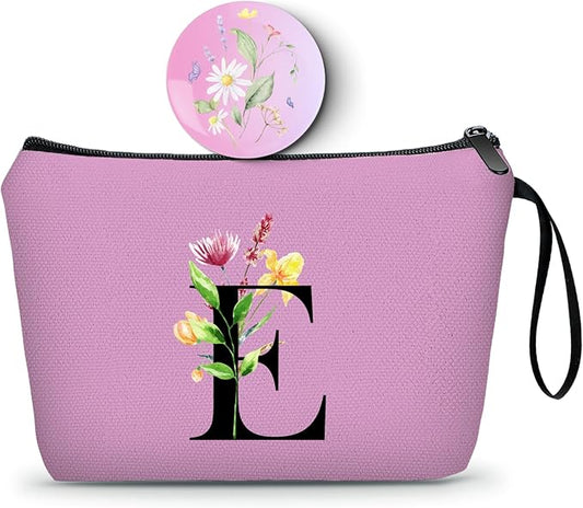 SEAMOON Women Birthday Unique Bride to be Bridal Shower Initial Gifts for Mom Sister Friend Her Teacher Aunt Makeup Cosmetic Bag with Mirror Mothers Day Christmas Graduation E