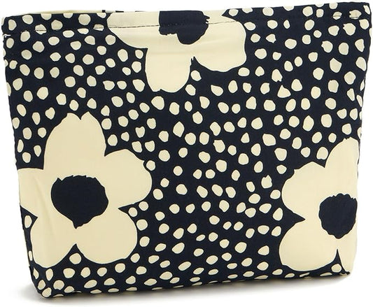 WOZEAH Floral Makeup Bag for Purse Small Cosmetic Pouch,Stylish Zipper Make up Pouch Travel Canvas Toiletry Bags(Black Big Flower)