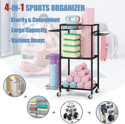 LIANTRAL Yoga Mat Storage Rack - Metal Gym Organizer for Yoga Mats, Foam Rollers & Fitness Equipment, Space Saving Workout Equipment Storage Rack for Home Exercise and Fitness Gear