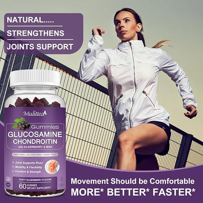 Glucosamine Chondroitin Gummies - Extra Strength Joint Support Supplement with MSM & Elderberry for Natural Joint, Antioxidant Immune Support for Adults, Men & Women-(3 Pack)