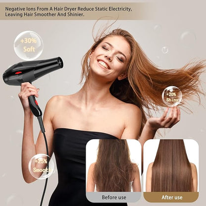 Hair Dryer Professional Ionic Salon Hair Dryer 2400W Powerful Fast-Drying Blue Light Ionic Hair Dryers with Diffuser, AC Motor Constant Temperature Quiet Ion Dryers for Women Men
