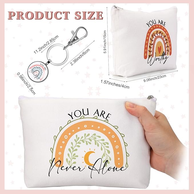 Sieral 20 Pcs Inspirational Gifts for Women Cosmetic Makeup Bags and Keychains Bulk with Inspirational Quotes Appreciation Gifts for Women Mom Nurse Teacher Graduation Employee(Rainbow)