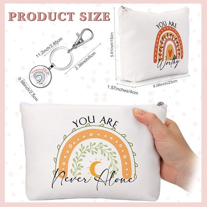 Sieral 20 Pcs Inspirational Gifts for Women Cosmetic Makeup Bags and Keychains Bulk with Inspirational Quotes Appreciation Gifts for Women Mom Nurse Teacher Graduation Employee(Rainbow)