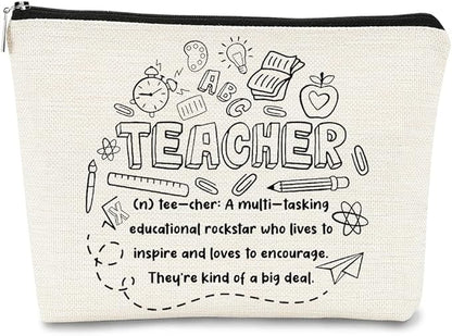 Teacher Survival Kit Bag - Makeup Bag for Women, Small Cosmetic Bag for Teacher Appreciation, Graduation & Birthday Gifts