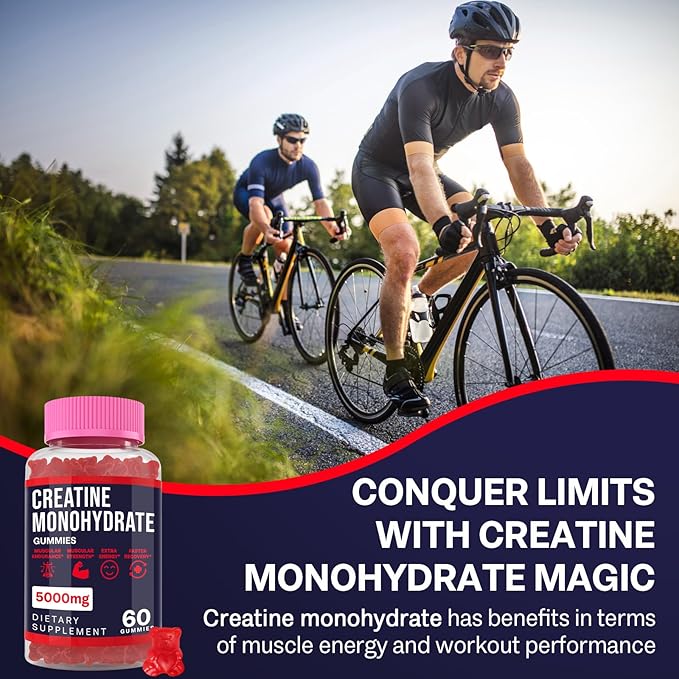 Creatine Monohydrate Gummies for Women & Men, Taurine & B6, Chewable Creatine Pre Workout Gummies for Max Strength & Muscle Growth, Energy, Endurance, Creatine for Men & Women, 5g Per Serving - 1 Pack