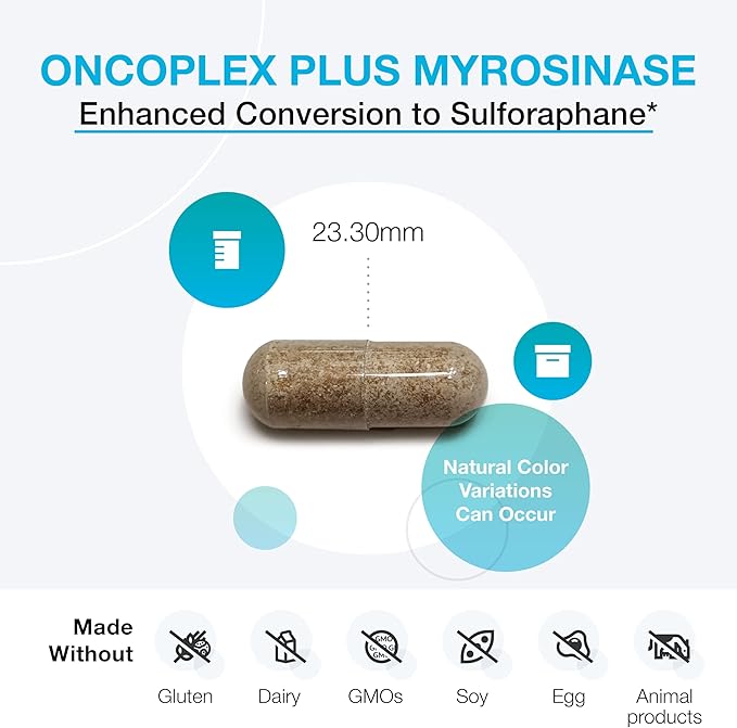 XYMOGEN OncoPLEX Plus Myrosinase - Glucoraphanin Supplement with Broccoli Seed Extract + Myrosinase to Promote Enhanced Conversion to Sulforaphane - Supports Detox, Antioxidant Activity (30 Capsules)