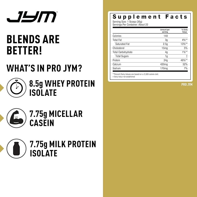 JYM Supplement Science Pro JYM Tahitian Vanilla Protein Powder - Whey Protein Isolates, Casein, & Milk Protein, Lean Muscle Building for Men & Women, 22 Servings