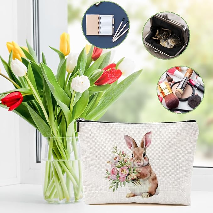 Cute Bunny Makeup Bag Bunny Gifts Cosmetic Bag Bunnies Themed Gifts for Women Girls Friend Daughter Rabbit Lovers Gifts Travel Organizer Zipper Pouch Graduation Birthday Friendship Gifts