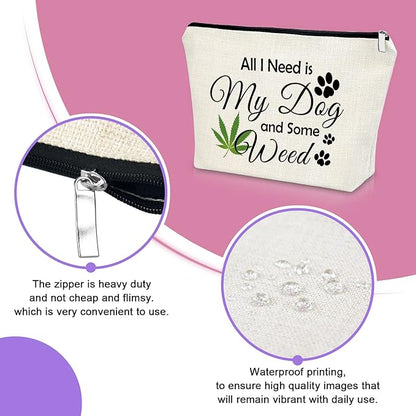 Sazuwu Dog Lover Gifts for Women Weed Makeup Bag Friendship Gifts for Friend Female Cosmetic Bag Animal Lovers Dog Mom Birthday Gifts Christmas Travel Pouch