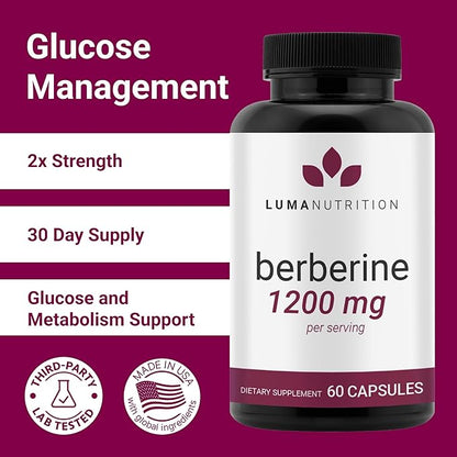 Berberine Supplement - Berberine 1200mg Per Serving - Berberine HCI - Berberine Plus - 60 Berberine Capsules