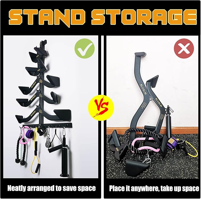 Gym Fitness LAT Pull Down Bar Storage Rack for Mag Grip - Heavy Duty A-Frame Stand for LAT Pulldown Attachments