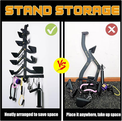 Gym Fitness LAT Pull Down Bar Storage Rack for Mag Grip - Heavy Duty A-Frame Stand for LAT Pulldown Attachments