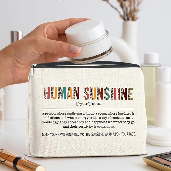 Thank You Gifts for Women Human Sunshine Makeup Bag, Appreciation Gifts for Coworkers Leader Boss Nurse Teacher Friends Cosmetic Bag Zipper Makeup Pouch