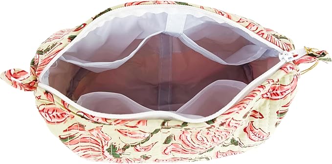Rastogi Handicrafts Cosmetic Bags Set, 3 Piece Make Up Organizer Bag Storage Bags with Zipper Closure (3, Beige, Design-2)